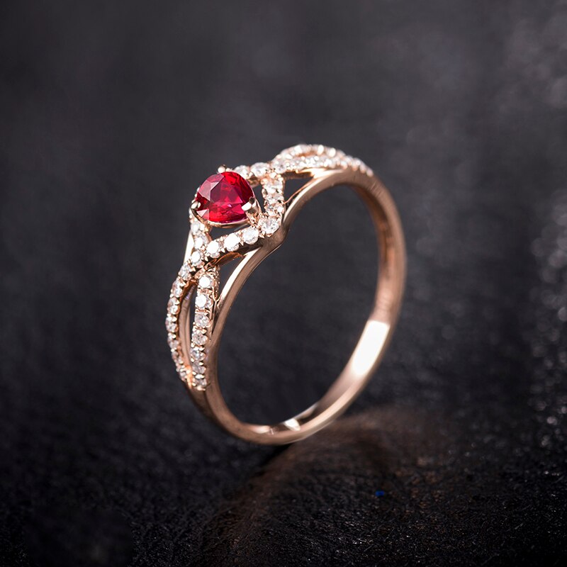 14K Rose Gold Red Ruby and Diamond Ring for Women