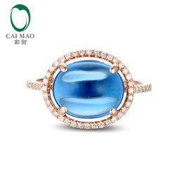 14K Rose Gold Blue Topaz Engagement Ring for Women