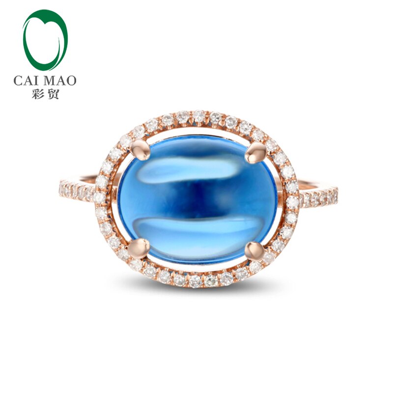 14K Rose Gold Blue Topaz Engagement Ring for Women