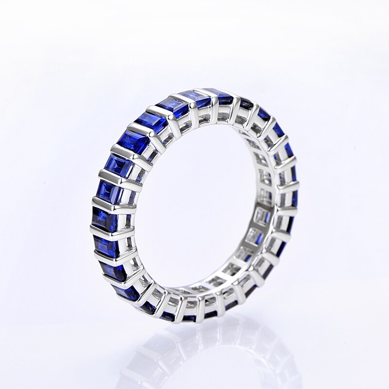 14k White Gold 2.76ct Baguette Cut Blue Sapphire Wedding Band for Women