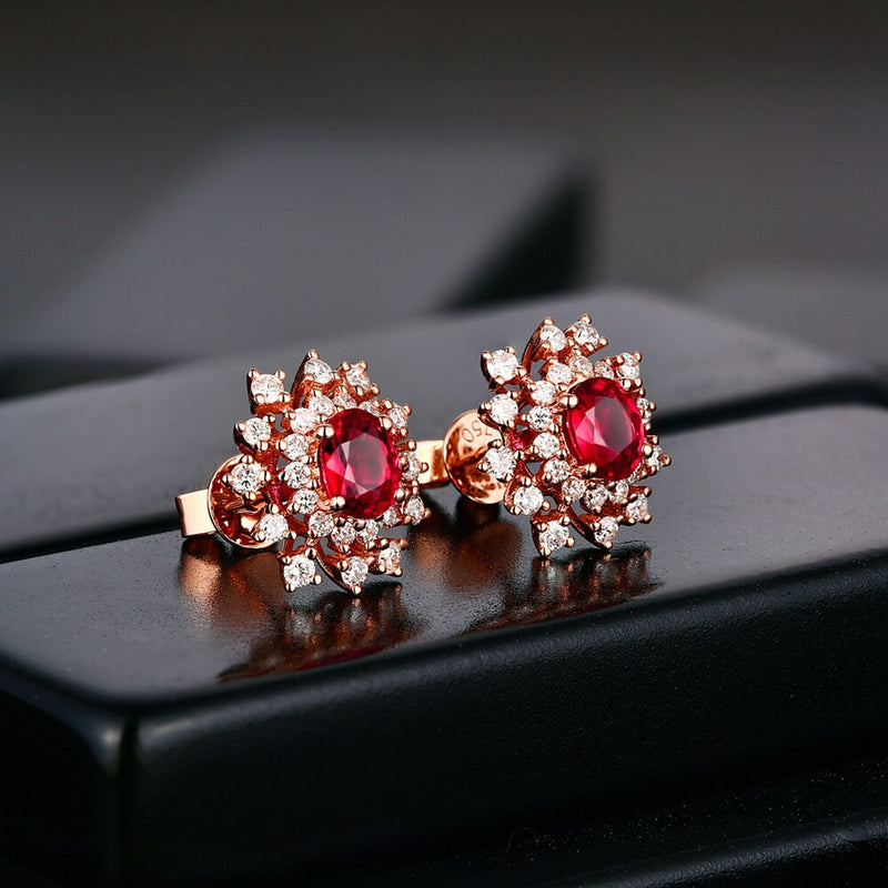 14kt Gold Natural Ruby and Diamond Studs for Her