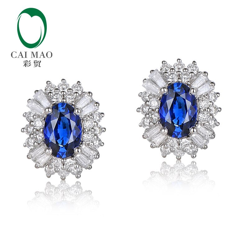 14kt White Gold Blue Sapphire and Diamond Earrings for Women