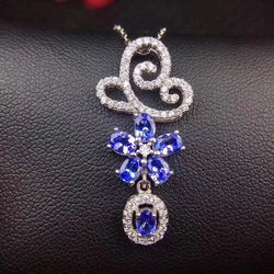 925 Sterling Silver Natural 3*4mm Blue Tanzanite Gemstones Flower Pendant