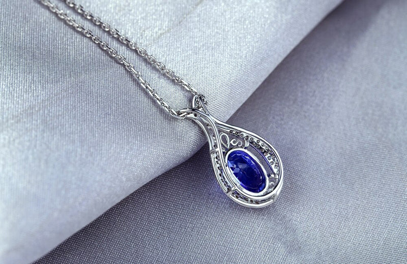 14k White Gold Oval-Cut Tanzanite Diamond Pendant for Her