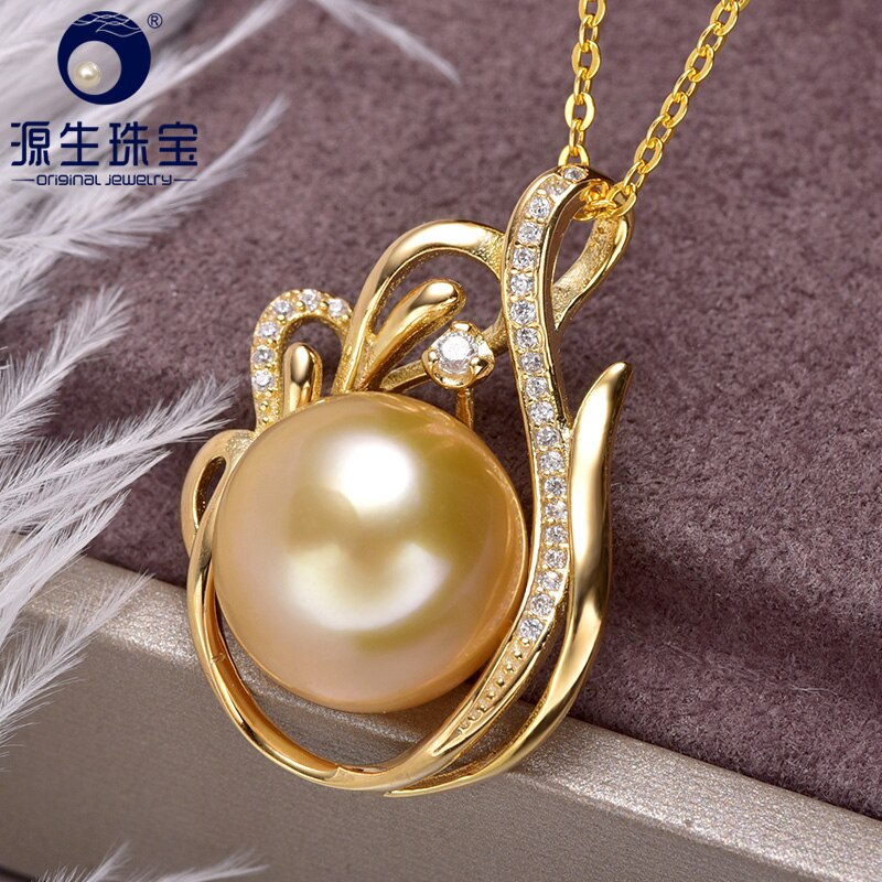 YS 925 Silver Pendant 11-12mm Saltwater South Sea Pearl Pendant Necklace