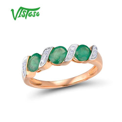 14K Rose Gold Diamond and Emerald Ring for Women