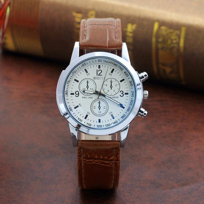 The Latest Mens Watches Fashion Sports Watch Mens Analog Movement Quartz Watch MODIYA Blue Glass Three-eye Gift Watch Clock#F