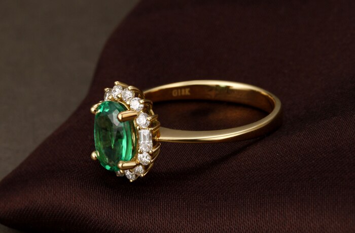 14k Gold Emerald Diamond Engagement Ring for Her