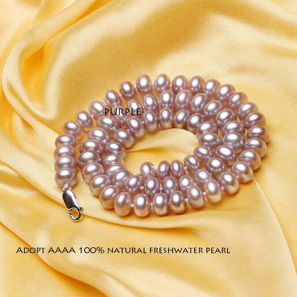 Sterling Silver 8-9mm Natural Pearl Necklace for Women