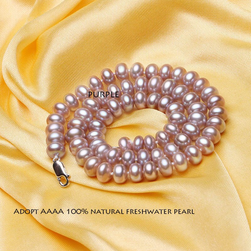 Sterling Silver 8-9mm Natural Pearl Necklace for Women