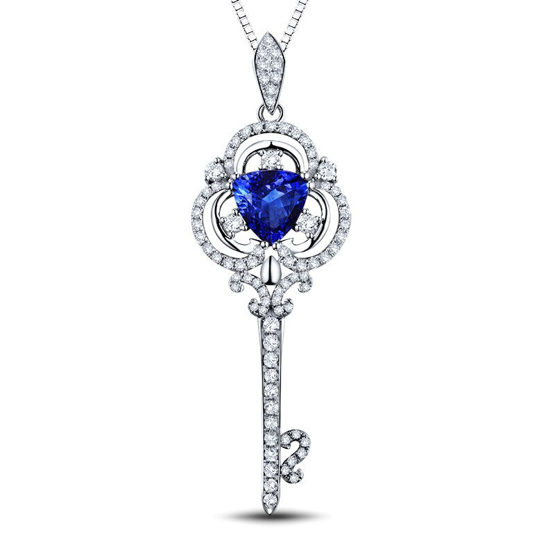 14K White Gold Tanzanite Key Pendant