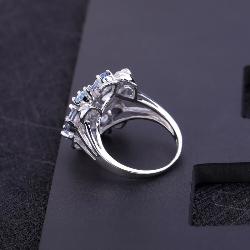 GEMS BALLET 925 Sterling Silver Natural Sky Blue Topaz Mystic Quartz Classic Leaves Ring Earrings & Pendant Jewelry Set