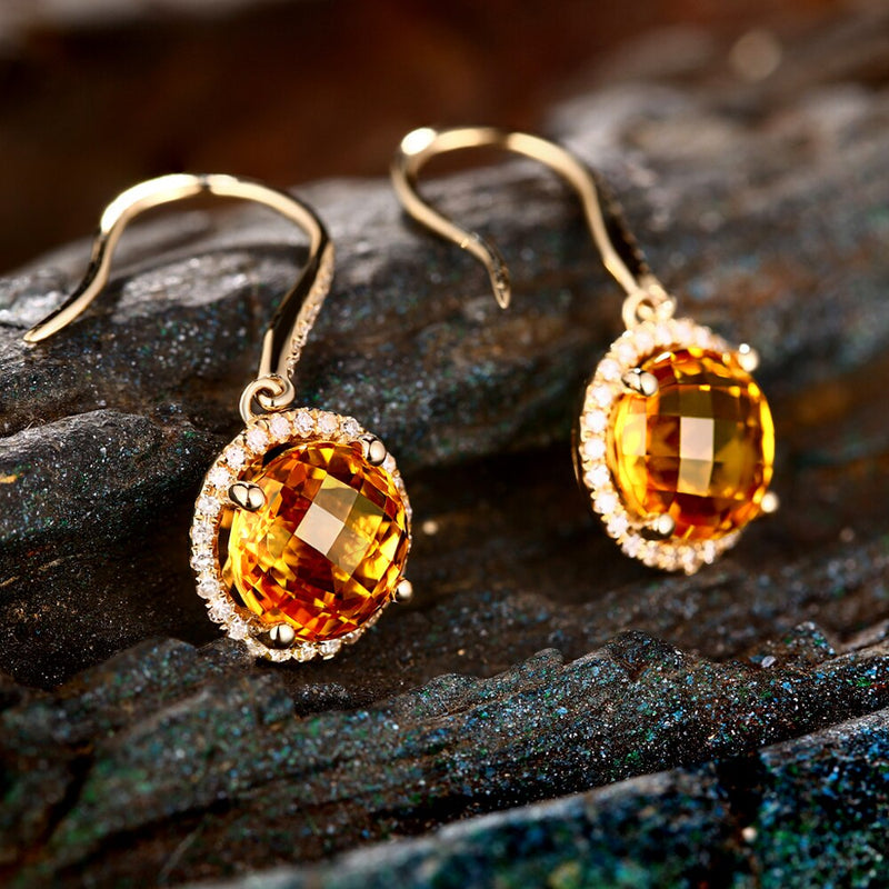 14K Yellow Gold Citrine and Diamond Engagement Earrings for Women