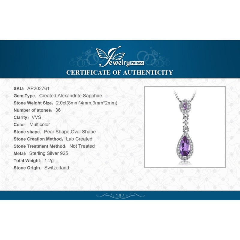 925 Sterling Silver Created Alexandrite Sapphire Drop Pendant for Woman