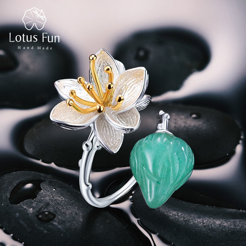 Sterling Silver Aventurine Flower Ring for Women