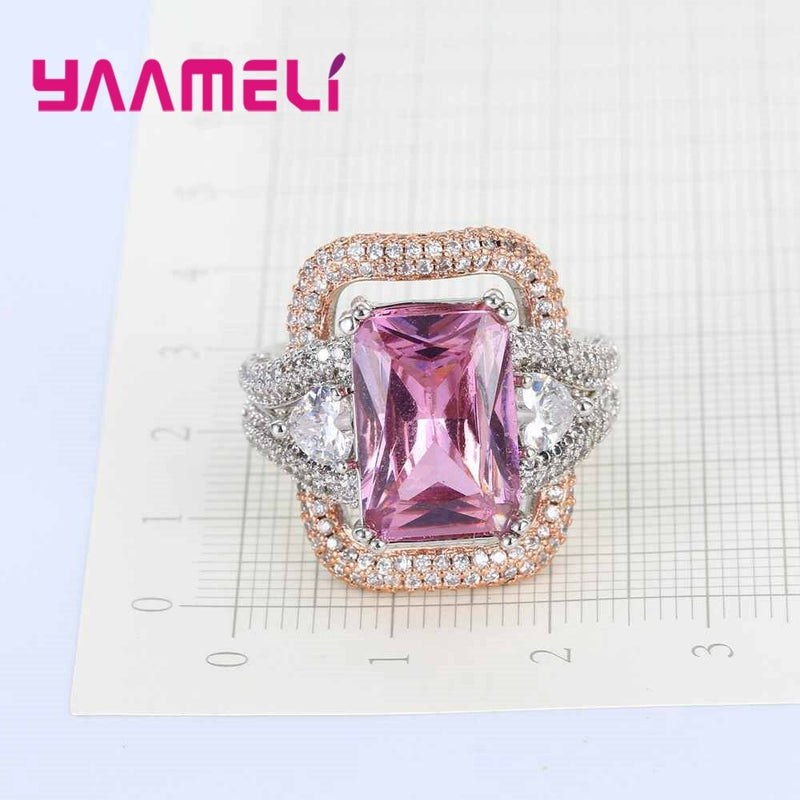 925 Sterling Silver Pink CZ Ring for Women