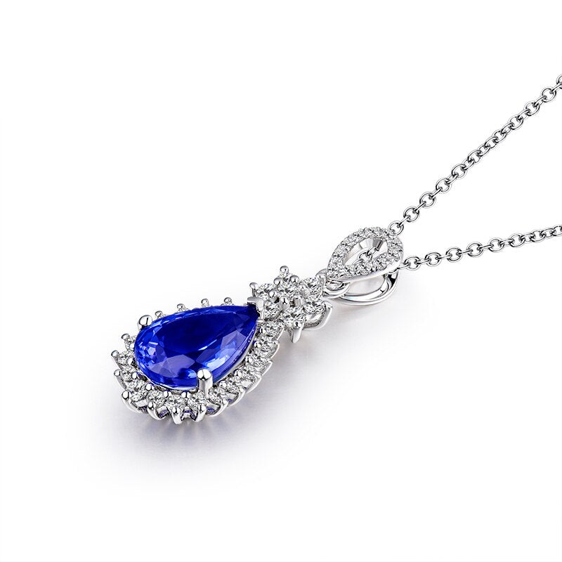 18K White Gold Tanzanite Diamond Accent Pendant for Women