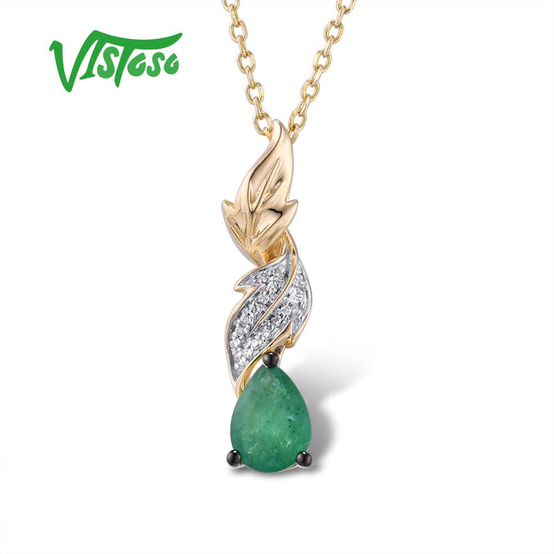 14K Yellow Gold Emerald Diamond Pendant for Women