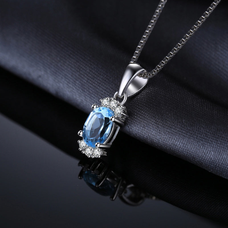 925 Sterling Silver Oval Sky Blue Topaz Pendant Necklace for Women