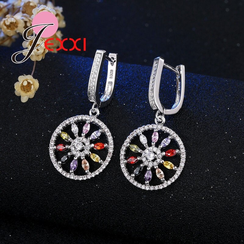 925 Sterling Silver Cubic Zircon Crystal Engagement Jewelry Set For Woman