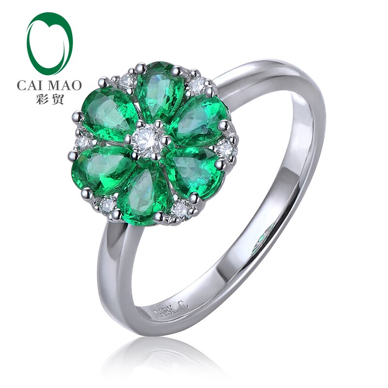 14k White Gold Emerald and Diamond Engagement Ring for Her