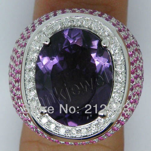 18K White Gold Amethyst and Diamond Engagement Ring for Women