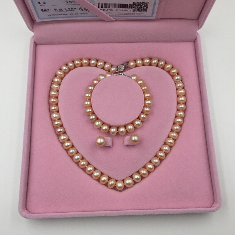 Sinya Natural 10-11mm Pink/Purple/White Pearls Necklace Bracelet & Earrings Jewelry Set