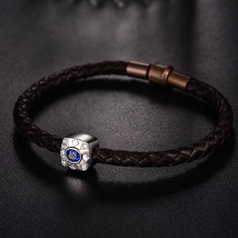 18kt White Gold Natural Blue Sapphire & Diamond Bracelet for Men