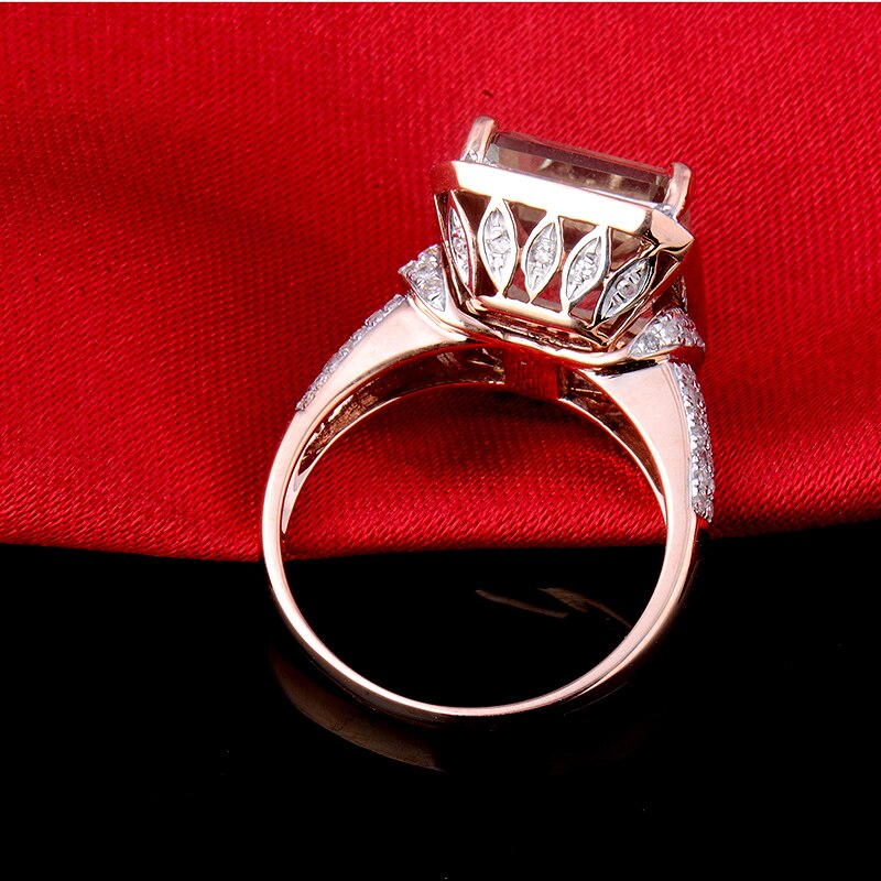 Lanmi 14K Rose Gold Shining Emerald 10x12mm Amethyst Diamond Ring