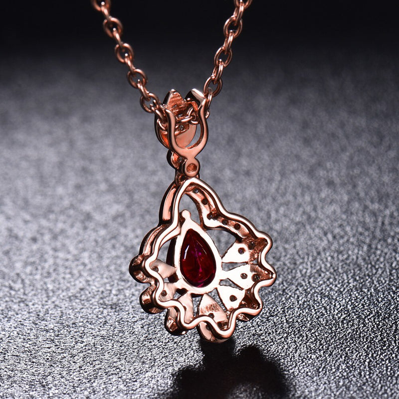 18K Rose Gold Ruby Pendant with Diamond for Women