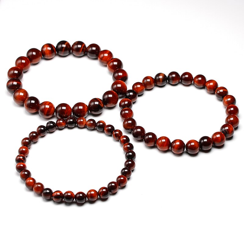 Sterling Silver Red Tiger Eye Beads Bracelet for Men & Women