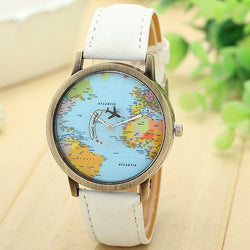 New Global Travel By Plane Map Women Dress Watch Denim Fabric Band Fashionable and simple casual womens leather wristwatches Fi