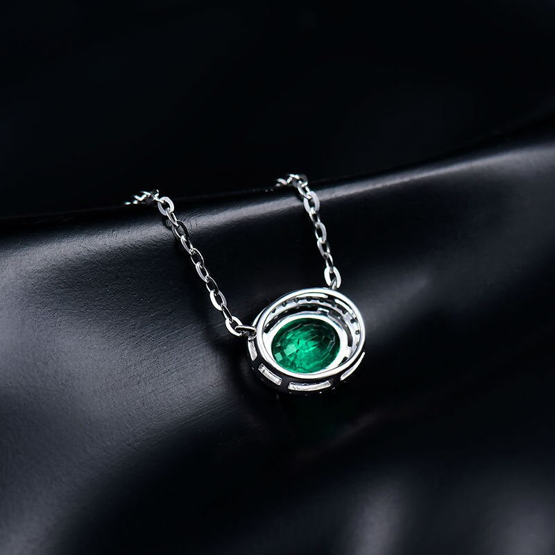 18K White Gold Emerald Diamond Oval Pendant for Women