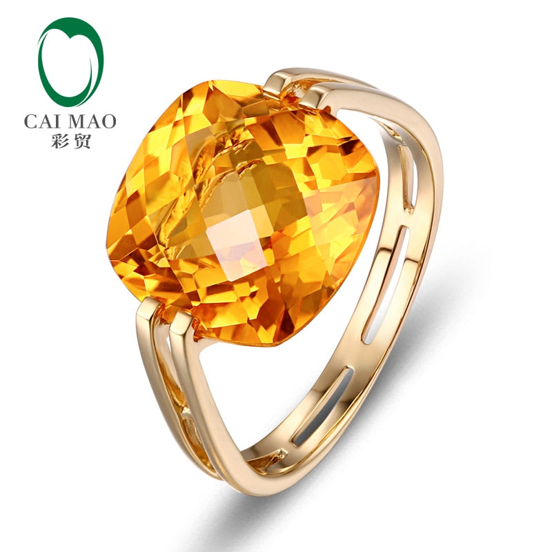 14k Yellow Gold Natural Citrine Cushion Ring for women