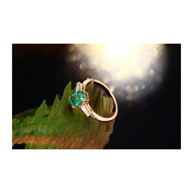 14k Gold Emerald Diamond Engagement Ring for Women