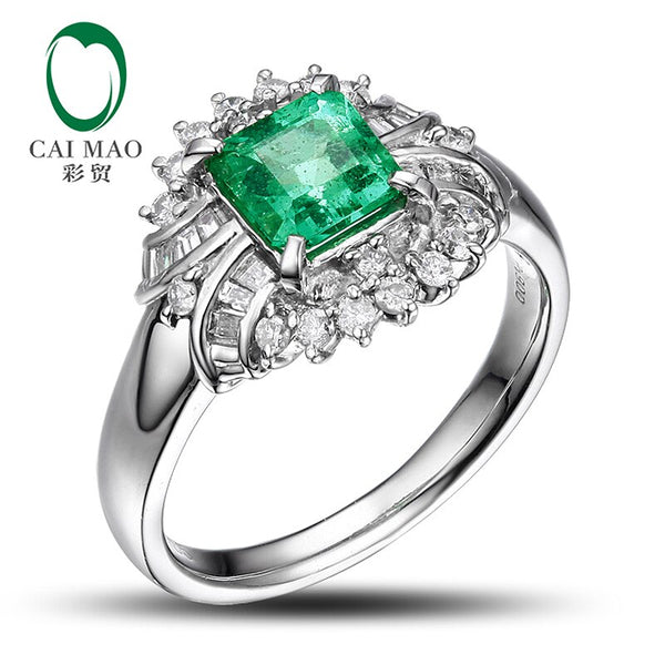 14k White Gold Emerald 0.48ct Diamond Ring for Her