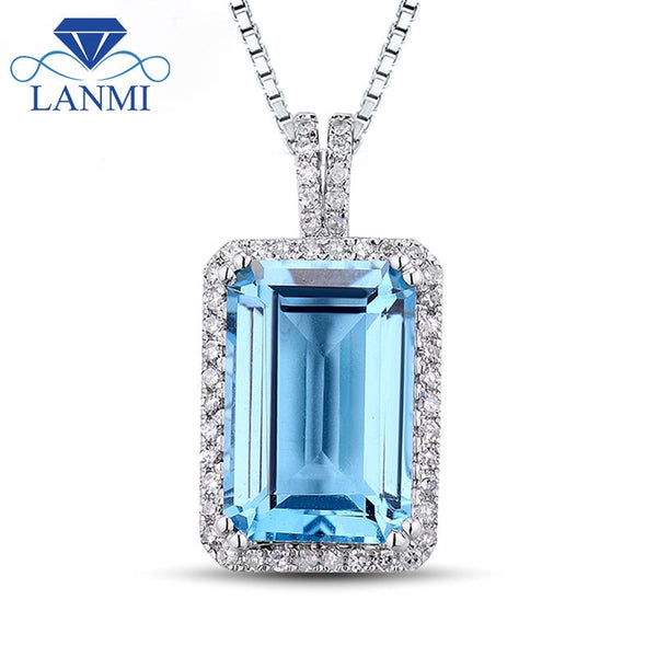 14Kt White Gold Blue Topaz Pendant Necklace for Women