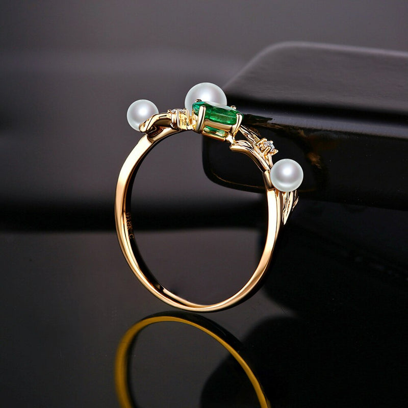 14k Gold Emerald and Diamond Engagement Ring for Women