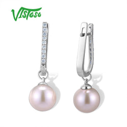 VISTOSO Pure 14K 585 Yellow/White/Rose Gold Sparkling Diamond Fresh Water Pearl Unique Earrings