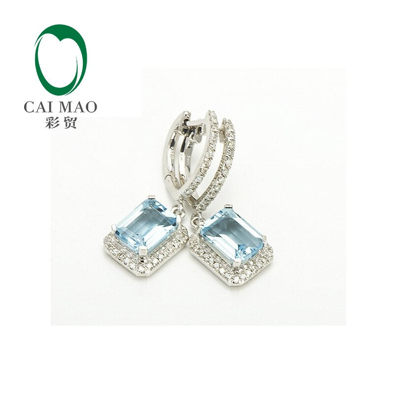 14K White Gold Aquamarine Diamond Earrings for Women