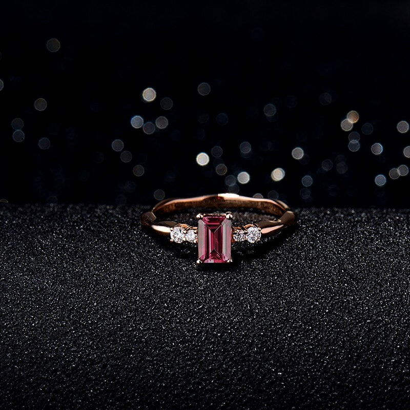 18K Rose Gold Natural Pink Tourmaline Engagement Ring for Women