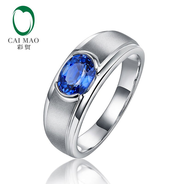 14kt White Gold Blue Sapphire Engagement Ring for Unisex