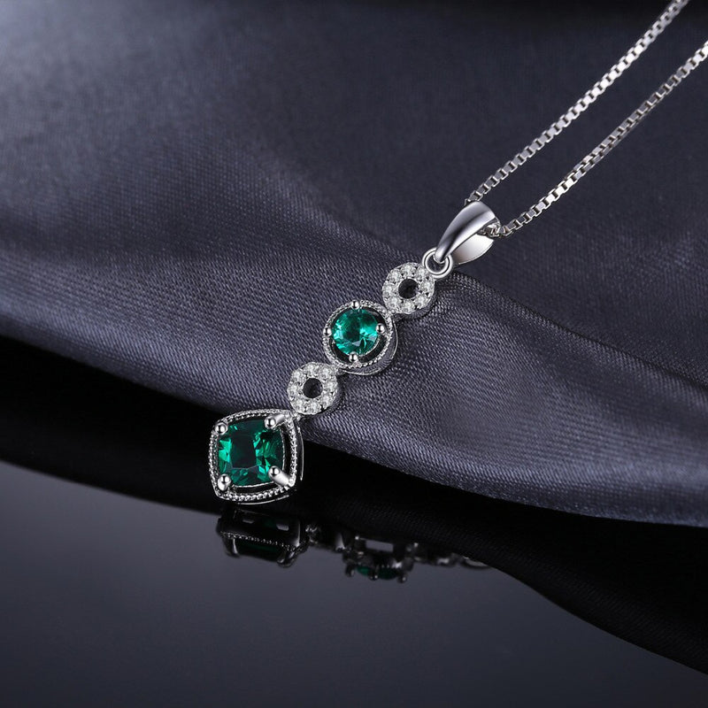 925 Sterling Silver Nano Emerald Pendant Necklace for Woman