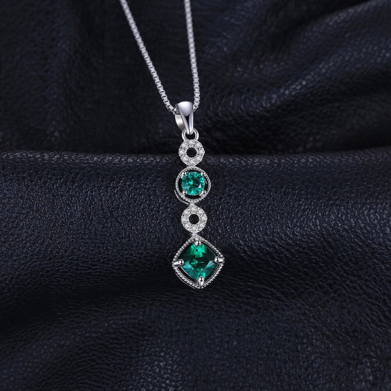 925 Sterling Silver Nano Emerald Pendant Necklace for Woman