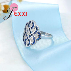 Charm Geometric Design Fashion Blue Cubic Zircon Wedding Engagement Rings For Women 925 Sterling Silver Proposal Ring