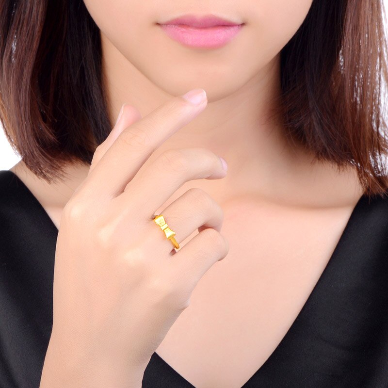 24K Gold Solid Gold Bow-Knot Classic Ring for Women