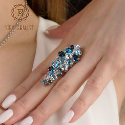GEMS BALLET 925 Sterling Silver Natural London Blue Topaz Gemstone Ring