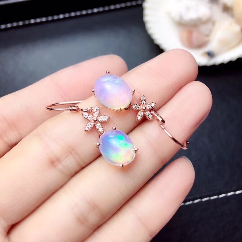 925 Sterling Silver Big Size 8X10mm Natural Opal Earrings