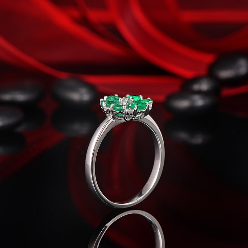 14k White Gold Emerald and Diamond Engagement Ring for Her