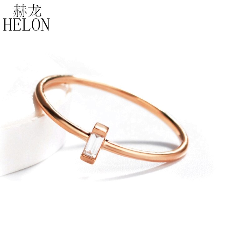 HELON 14K Rose Gold 0.05CT Baguette Cut Natural Diamond Ring
